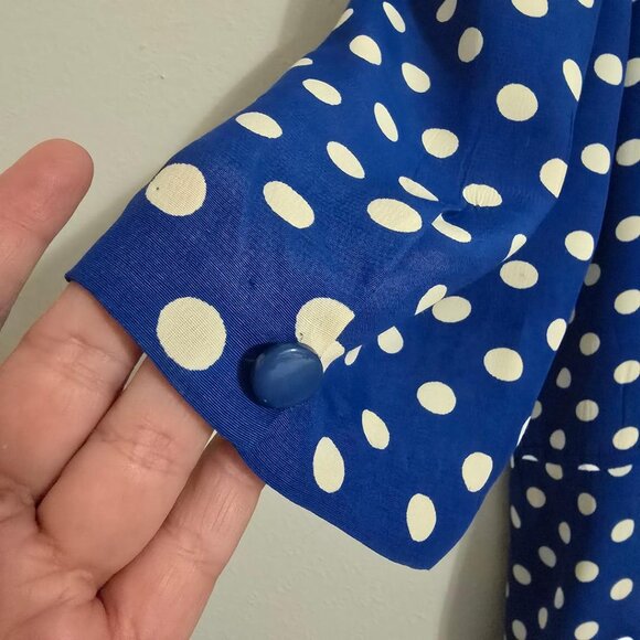 Vintage Cobalt & Creme Polka-dot Maxi Dress 3/4 Sleeve by Jane Schaffhausen Sz14 - Picture 6 of 7